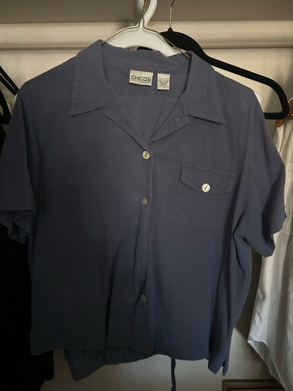 Chicos travelers Slate Blue Short-Sleeve Button-Down Shirt & coordinating pants